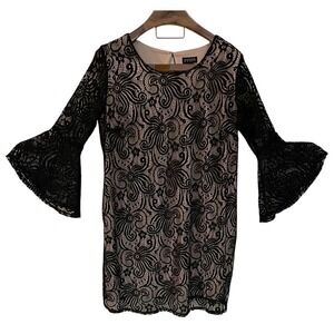 ENFOCUS WOMEN Black Lace Overlay Dress Bell Sleeve Whimsigoth Fairy Grunge 18W